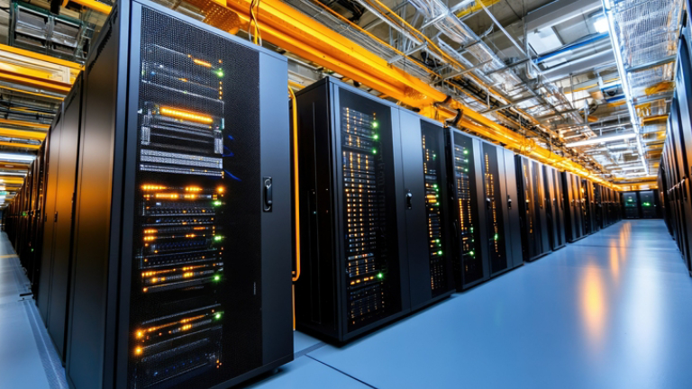 Advanced Data Center Server Racks in High-Tech Facility