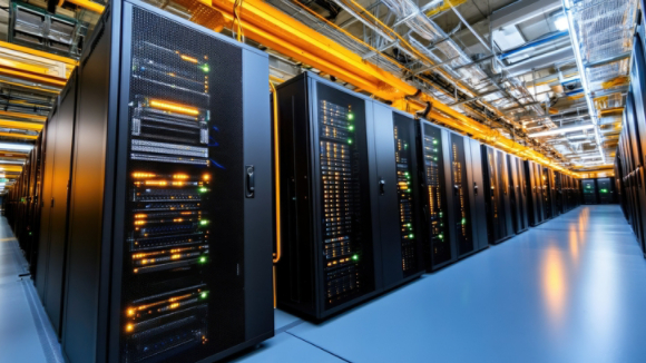 Advanced Data Center Server Racks in High-Tech Facility