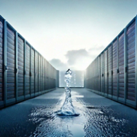 Data Flow: A frozen cascade of water symbolizes the flow of data in a modern server room, highlighting the essential role of water in cooling and maintaining these powerful systems.