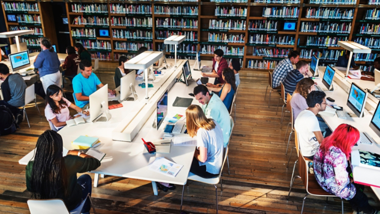 college kids in library