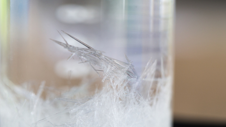 Crystallization is the (natural or artificial) process by which a solid forms in laboratory.