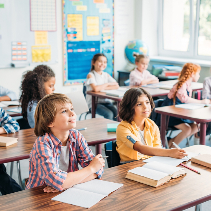 concentrated kids in class