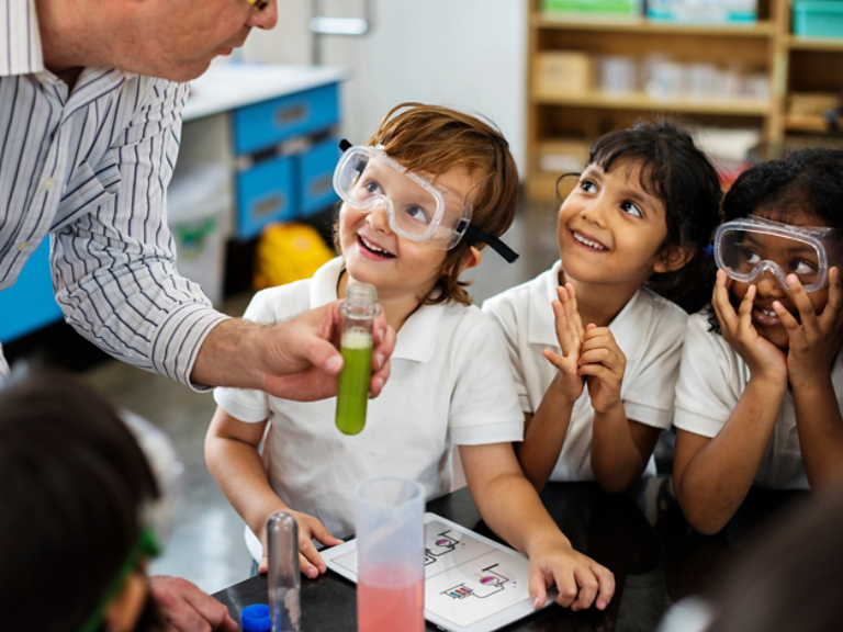 boy in science class