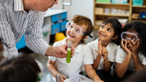 boy in science class