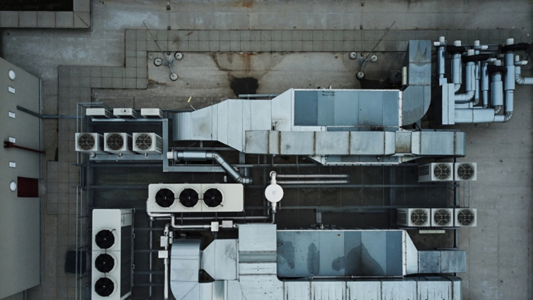 Air conditioning equipment atop a modern building