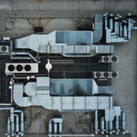 Air conditioning equipment atop a modern building