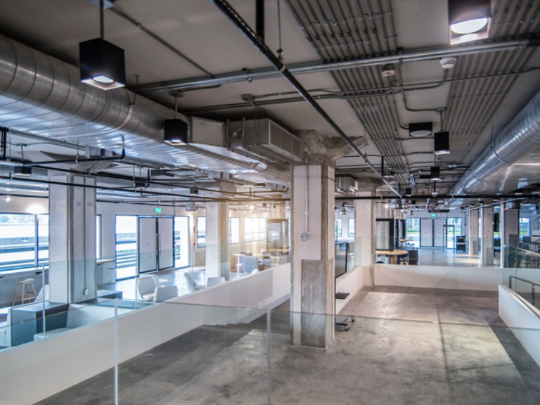 Steel studs used to frame in a large commercial building.