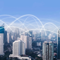 High buildings with network connection at morning