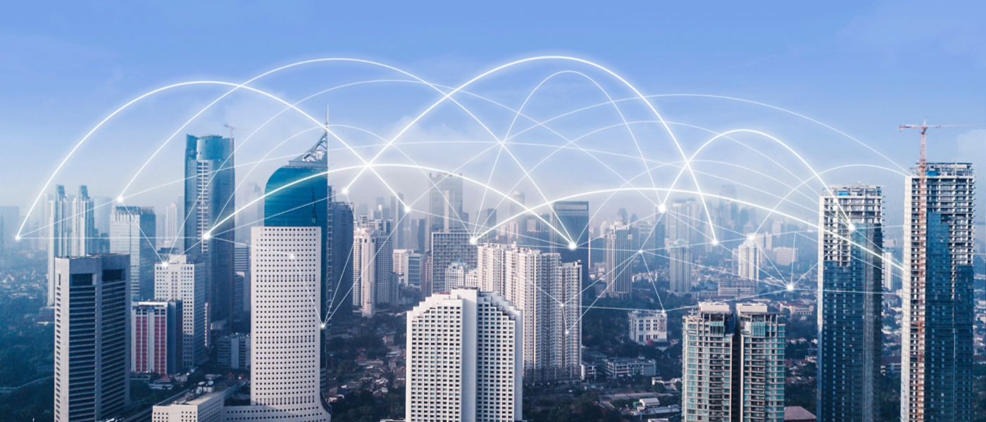 High buildings with network connection at morning