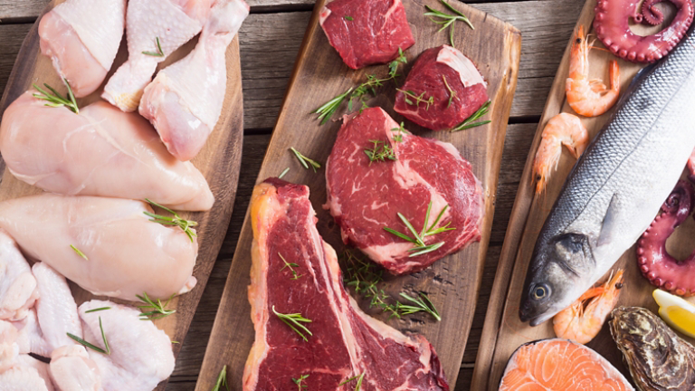 Assortment of meat and seafood 