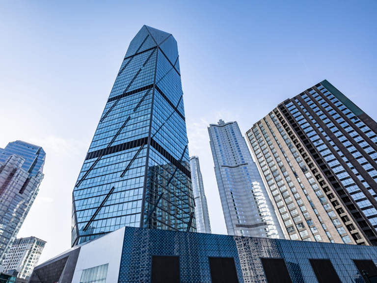 Low angle shot of modern glass building