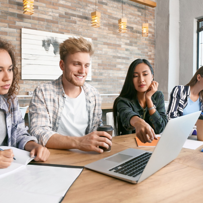 Group of students preparing for exam in university