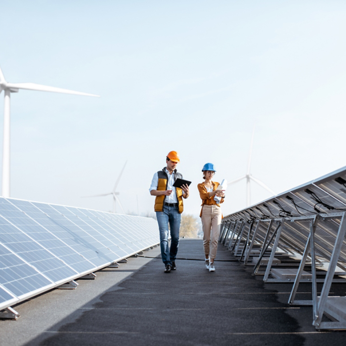 Engineers on a solar power plant