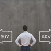 buy or rent choice, real estate concept,  businessman making decision