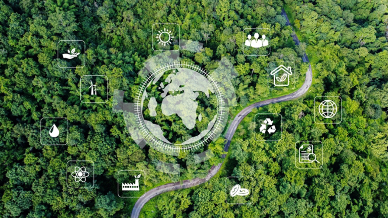 Environmental technology concept. sustainable ESG modernization development by using technology of renewable resources