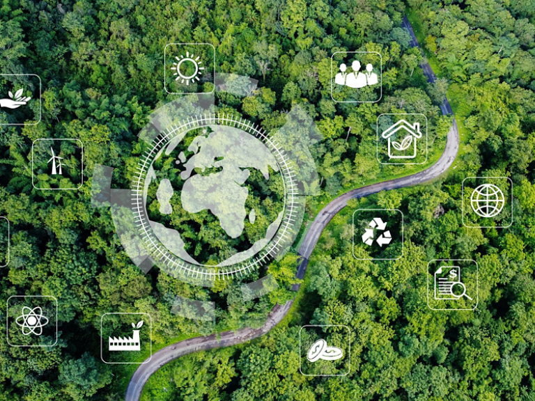 Environmental technology concept. sustainable ESG modernization development by using technology of renewable resources