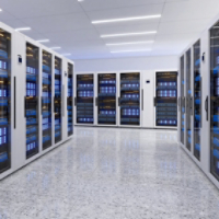 Shot of Data Center With Multiple Rows of Fully Operational Server Racks. Modern Telecommunications,Data center cooling,server room,3d rendering