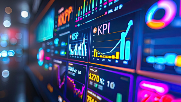 Professional key performance indicator KPI metrics dashboard for sales and business results evaluation and review system to strategic business planning concepts, mobile app and screens chart analysis