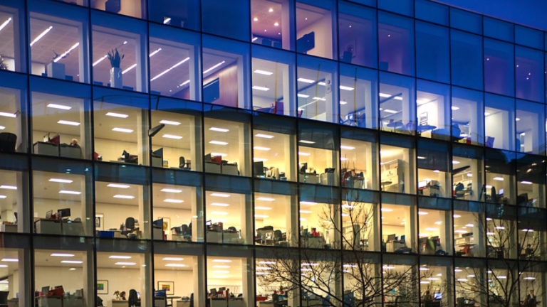 LONDON, UK - DECEMBER 19, 2014: Late office workers