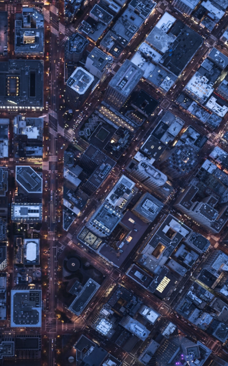 Downtown city streets at night