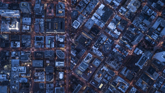 Downtown city streets at night