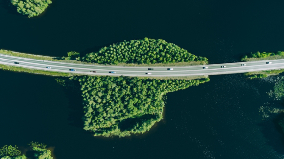 Road through blue lakes