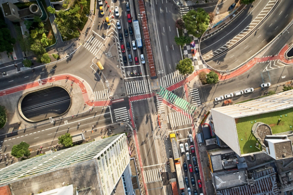Urban intersection and cityscape