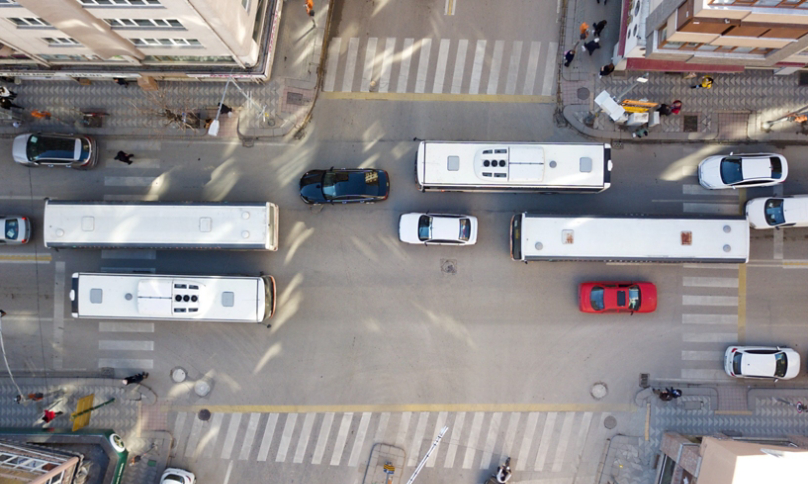 View of downtown city traffic 