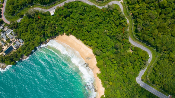 Winding road along seacoast 