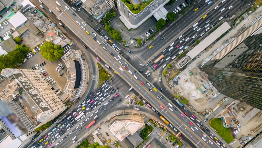 Busy downtown intersection