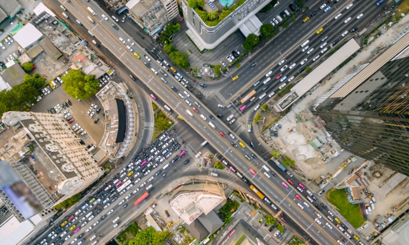 Busy downtown intersection