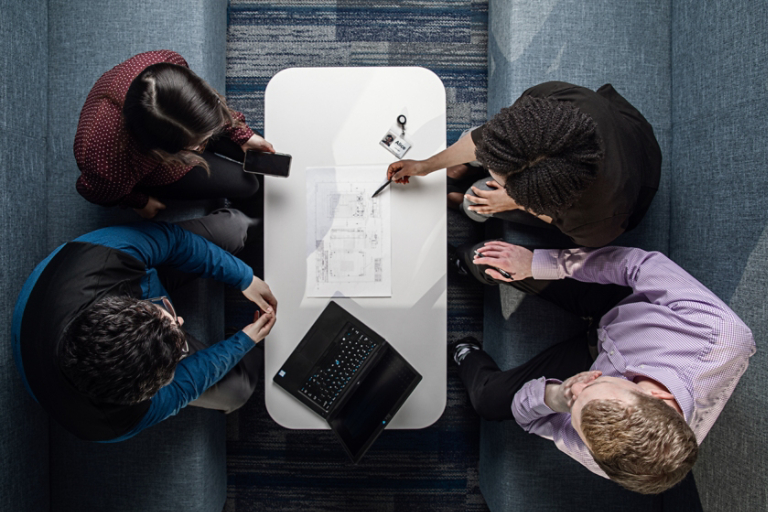 Overhead view of a business meeting horizontal