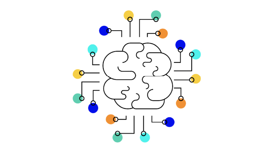 Illustration of the concept of artificial intelligence depicted with a brain and interconnected lines