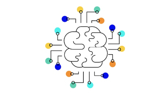Illustration of the concept of artificial intelligence depicted with a brain and interconnected lines