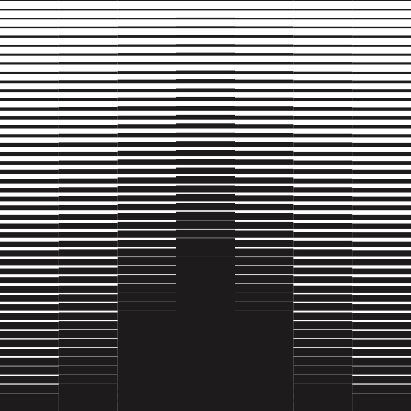 Black-and-white pattern of horizontal lines with vertical shifts that create the illusion of stepped pillars