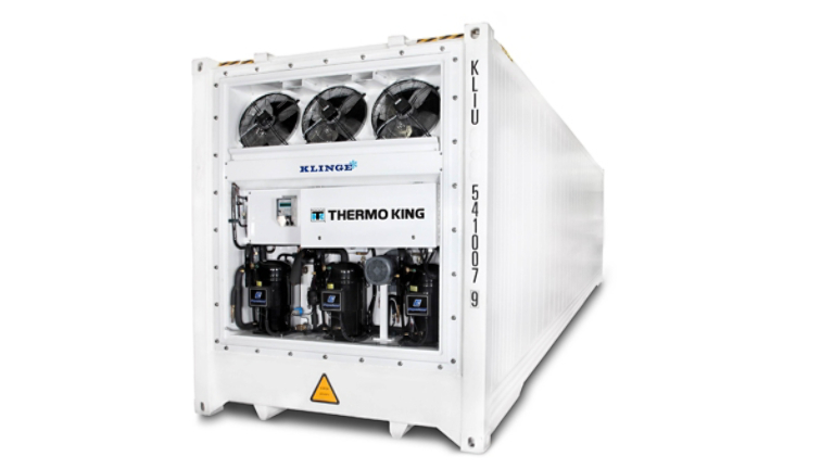 Front view of Klinge CBU-30 Blast Freezer Container that rapidly freezes pharma or food products as low as -76°F
