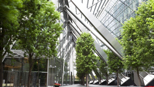 Greenspace between business buildings 