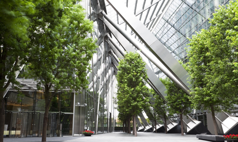 Greenspace between business buildings 
