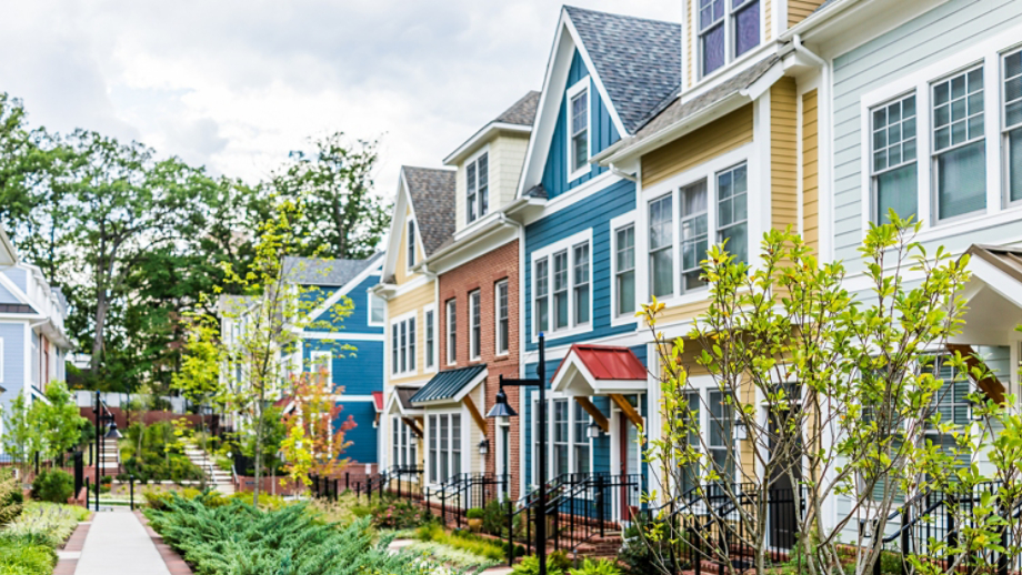 Row of colorful painted townhouses