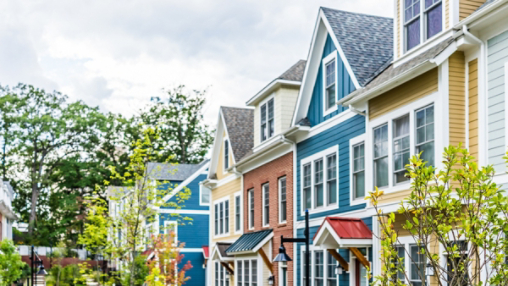 Row of colorful painted townhouses