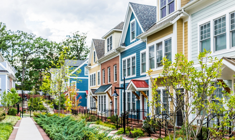 Row of colorful painted townhouses