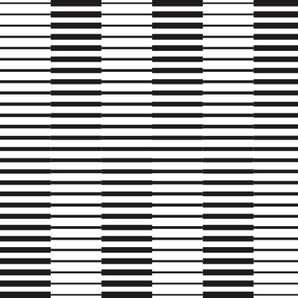 Abstract black-and-white pattern of horizontal lines with repeating thick black rectangles forming vertical columns