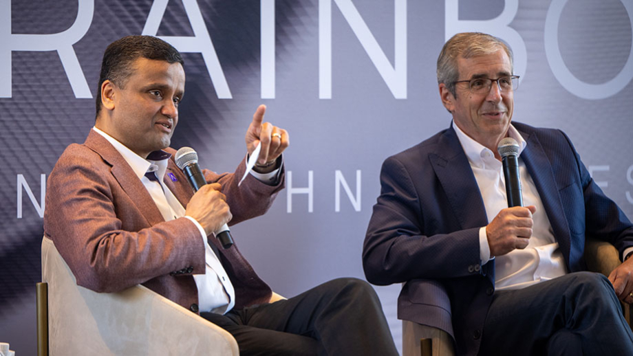 Riaz Raihan speaking on stage at BrainBox AI, Trane Technologies AI Lab opening
