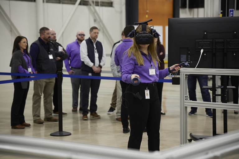 Female engineer using virtual reality