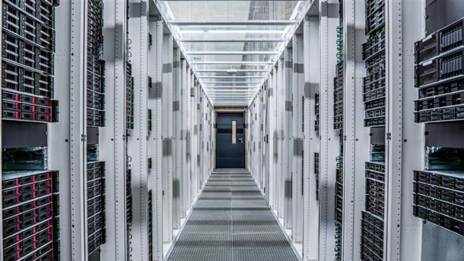 Modern data center corridor with server racks