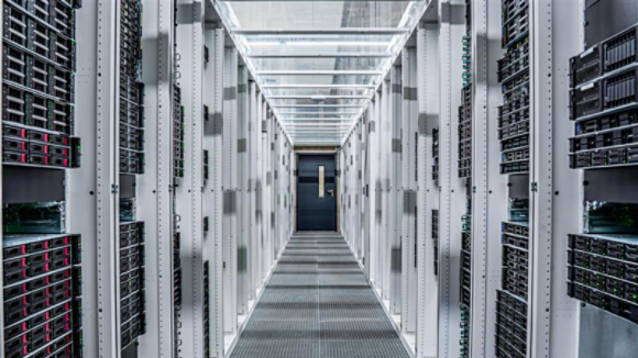 Modern data center corridor with server racks