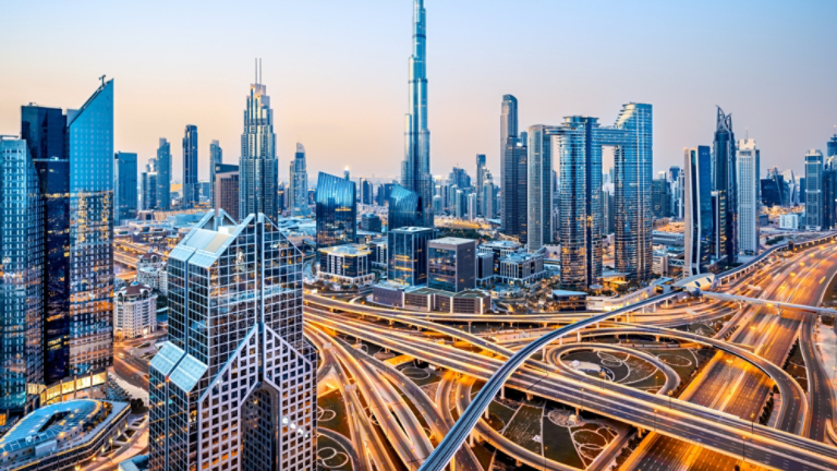 Commercial buildings city skyline