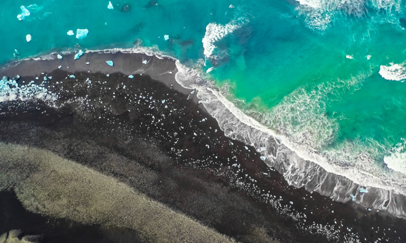 Aerial Dark Sand Beach