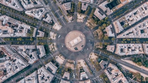 Aerial of the Arc de Triomphe in Paris, France