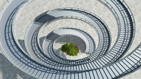 aerial view of circular staircases